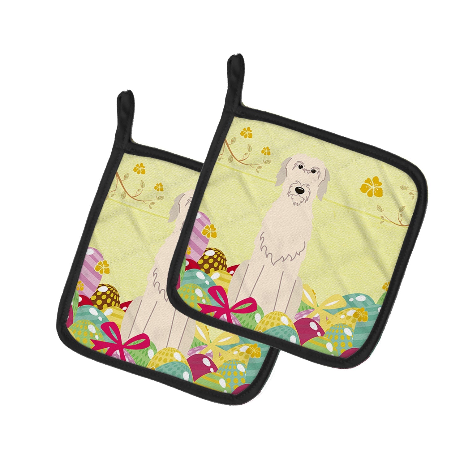 Easter Eggs Irish Wolfhound Pot Holder Set of 2 Heat Resistant Quilted Hot Pads 7.5 x 7.5 Inch, Insulated Kitchen Trivets for Cooking & Baking