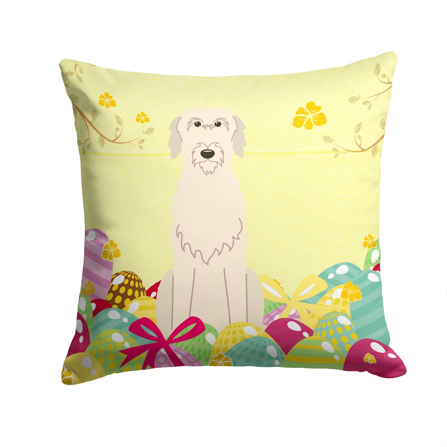 Easter Eggs Irish Wolfhound Decorative Throw Pillow 14x14 Indoor Outdoor Accent Cushion, Fabric Cover with Insert for Sofa, Bed, Porch & Living Room