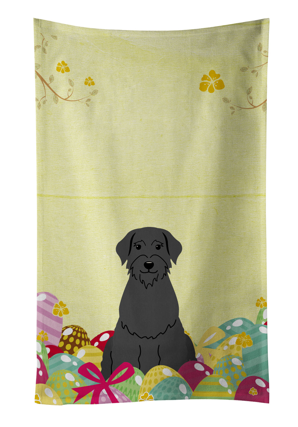 Easter Eggs Giant Schnauzer Kitchen Towel Velour Plush Front and Cotton Loop Back Machine Washable