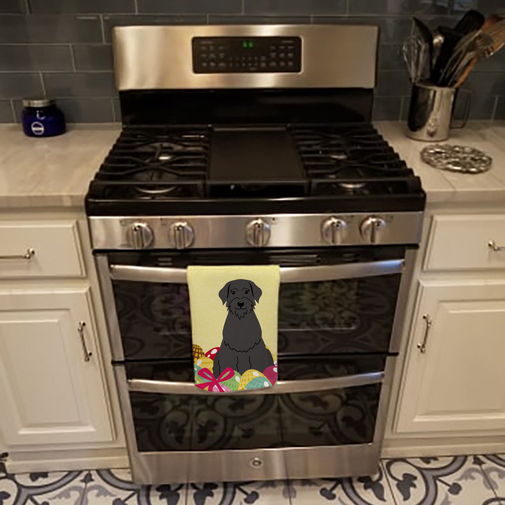 Easter Eggs Giant Schnauzer Kitchen Towel Velour Plush Front and Cotton Loop Back Machine Washable