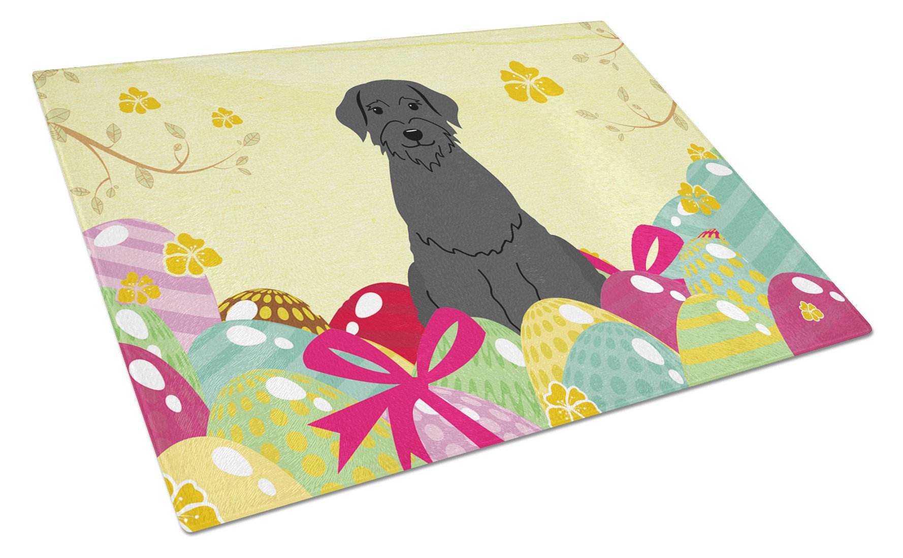 Easter Eggs Giant Schnauzer Cutting Board Tempered Glass Kitchen Cutting Surface, Heat Resistant Chopping, Non-Slip Feet, Food Prep & Serving
