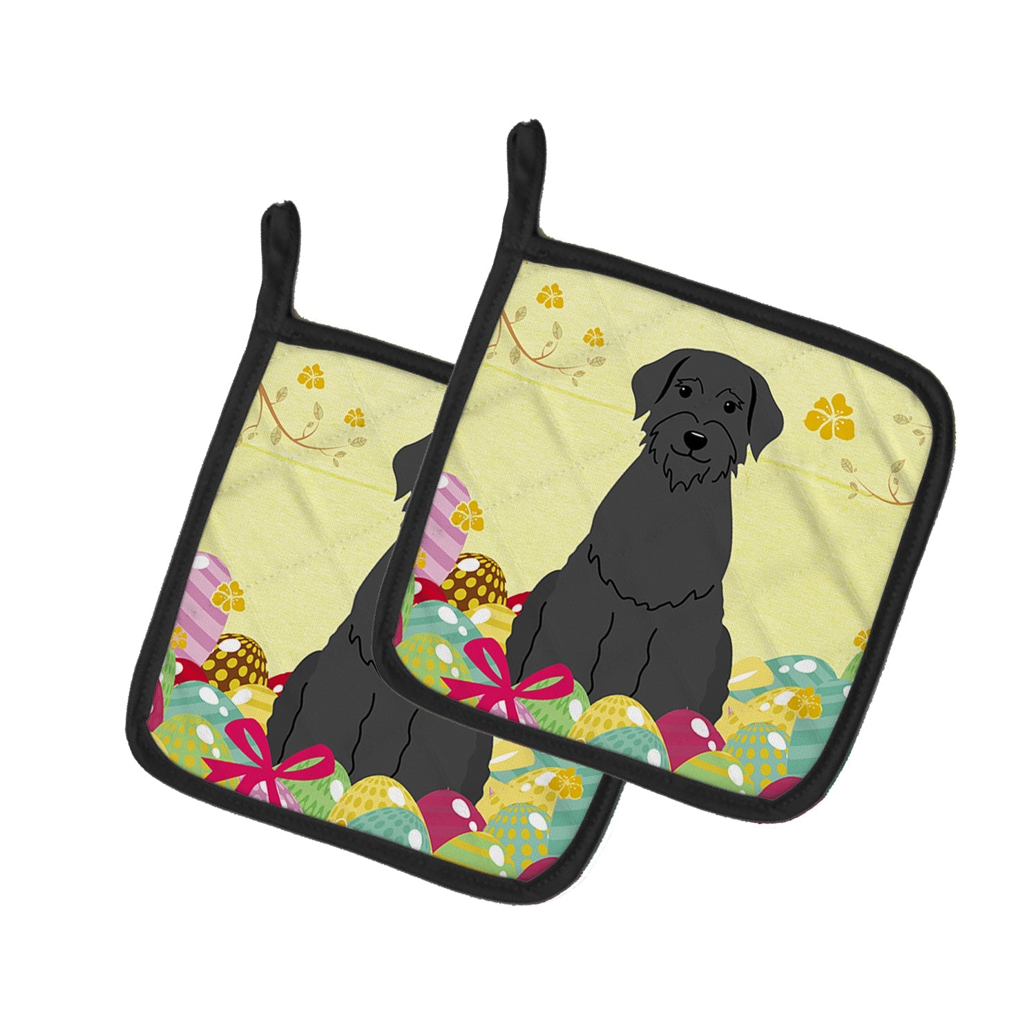 Easter Eggs Giant Schnauzer Pot Holder Set of 2 Heat Resistant Quilted Hot Pads 7.5 x 7.5 Inch, Insulated Kitchen Trivets for Cooking & Baking