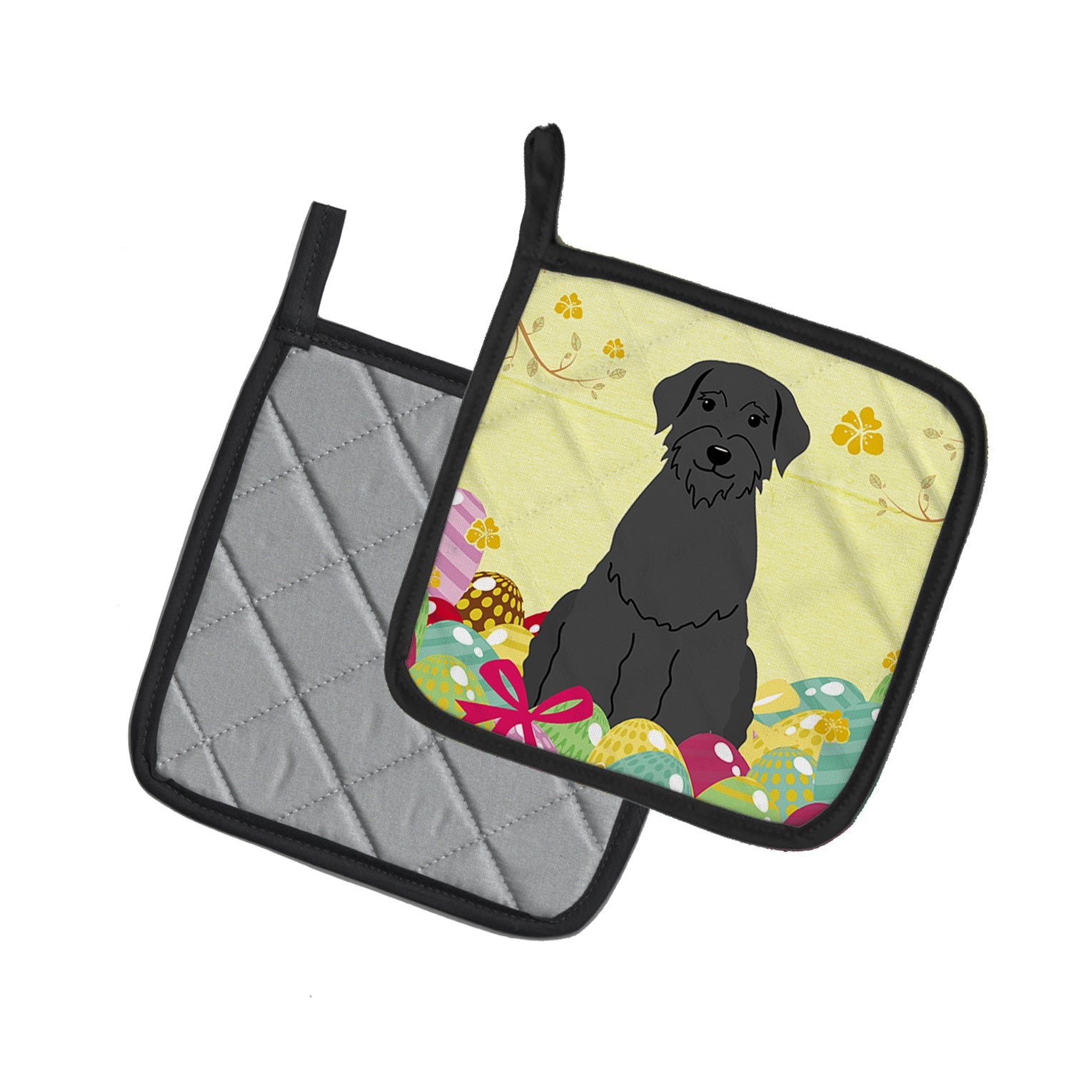 Easter Eggs Giant Schnauzer Pot Holder Set of 2 Heat Resistant Quilted Hot Pads 7.5 x 7.5 Inch, Insulated Kitchen Trivets for Cooking & Baking