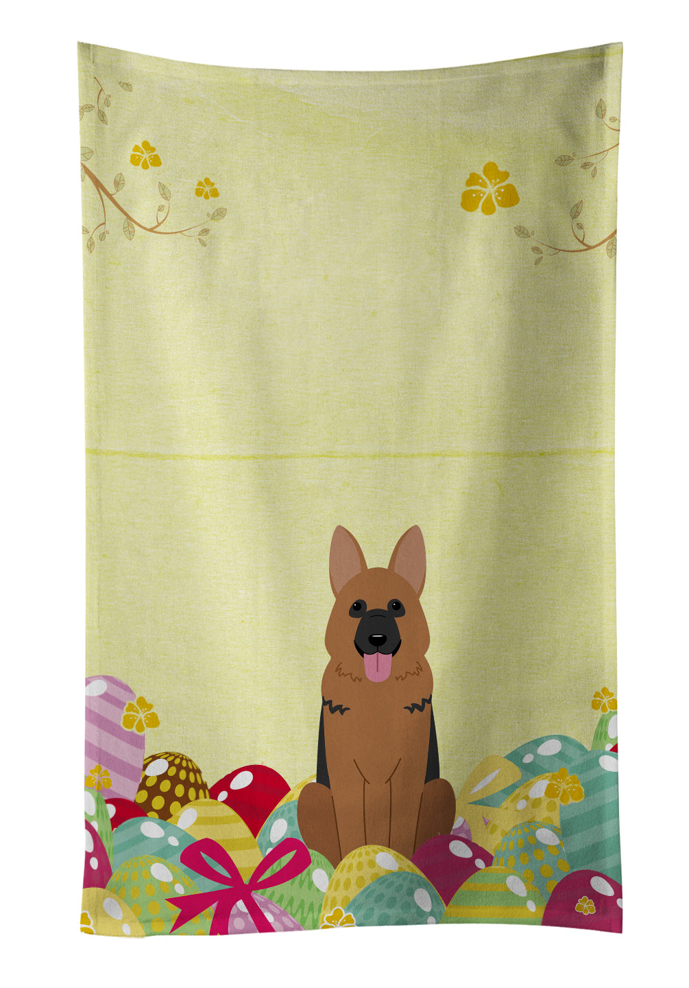 Easter Eggs German Shepherd Kitchen Towel Velour Plush Front and Cotton Loop Back Machine Washable
