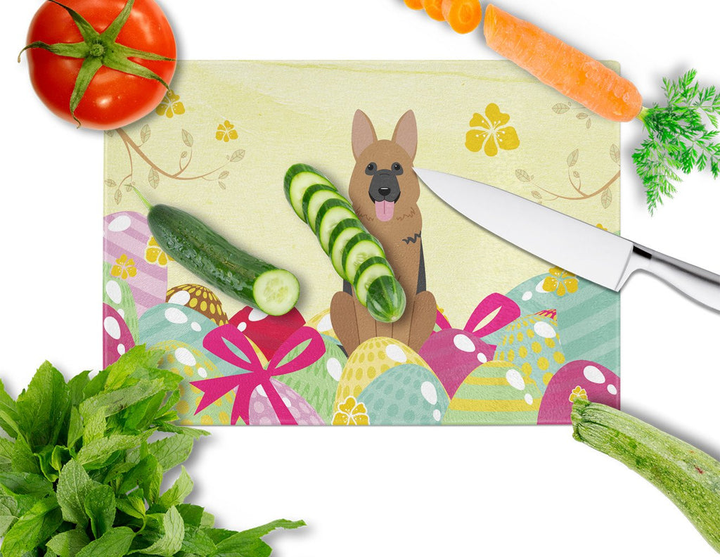 Easter Eggs German Shepherd Cutting Board Tempered Glass Kitchen Cutting Surface, Heat Resistant Chopping, Non-Slip Feet, Food Prep & Serving