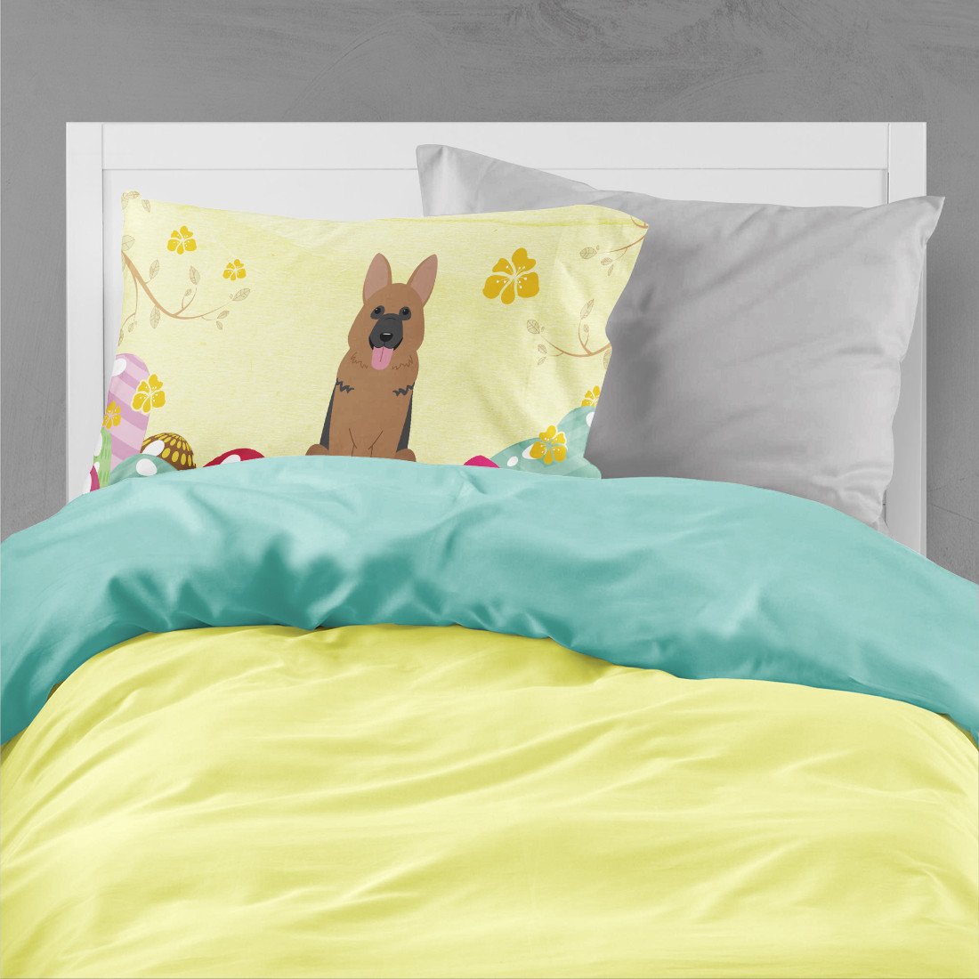 Easter Eggs German Shepherd Standard Pillowcase Lightweight Super Soft Easy Care Decorative Artwork Pillowcase, Standard