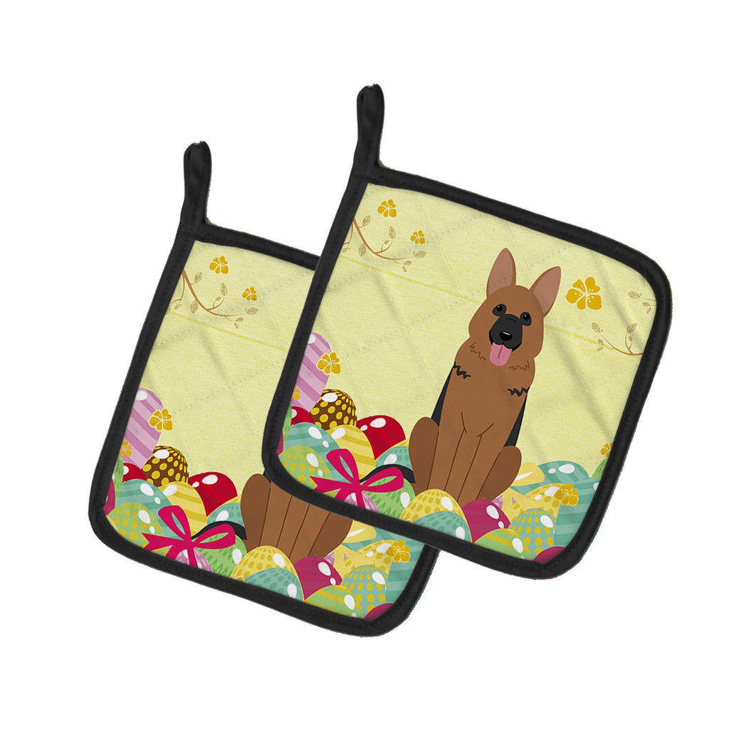 Easter Eggs German Shepherd Pot Holder Set of 2 Heat Resistant Quilted Hot Pads 7.5 x 7.5 Inch, Insulated Kitchen Trivets for Cooking & Baking