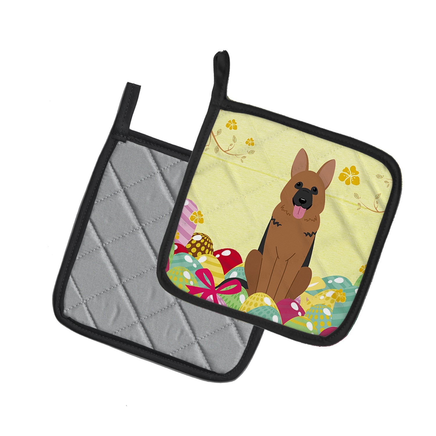 Easter Eggs German Shepherd Pot Holder Set of 2 Heat Resistant Quilted Hot Pads 7.5 x 7.5 Inch, Insulated Kitchen Trivets for Cooking & Baking