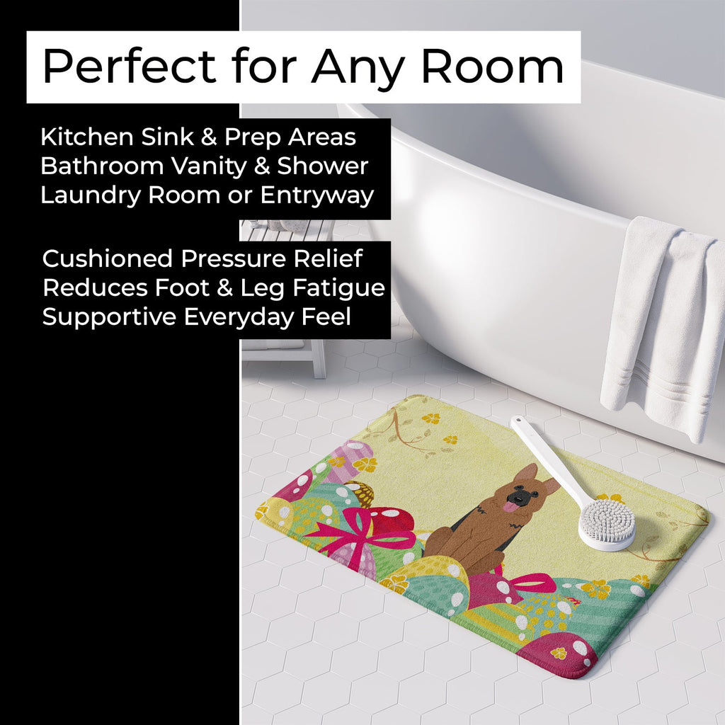 Easter Eggs German Shepherd Memory Foam Kitchen Mat Machine Washable Anti-Fatigue Cushion Comfort Bath or Kitchen Rug