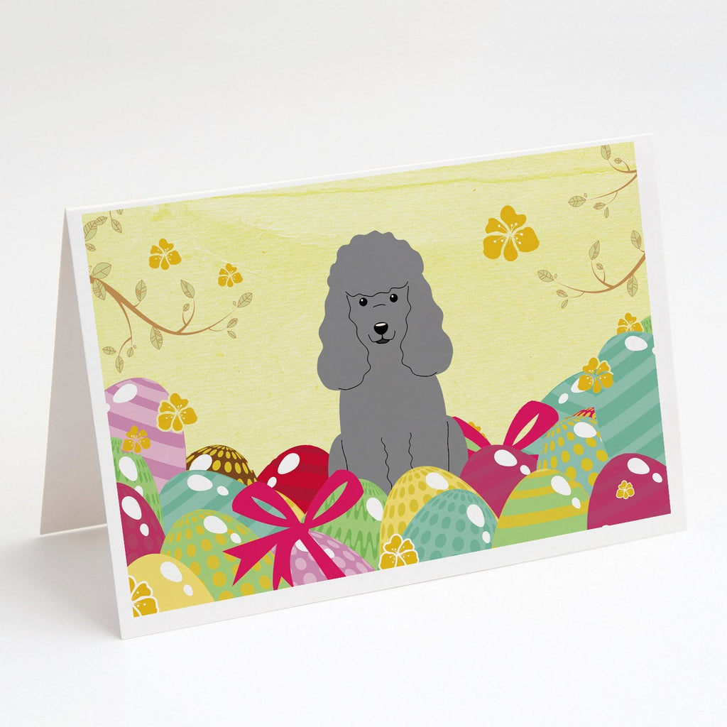 Easter Eggs Poodle Silver Greeting Cards Pack of 8 Blank Cards with Envelopes Whimsical A7 Size 5x7