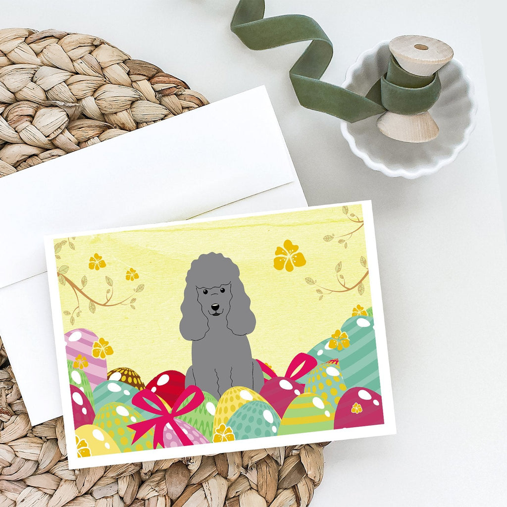 Easter Eggs Poodle Silver Greeting Cards Pack of 8 Blank Cards with Envelopes Whimsical A7 Size 5x7