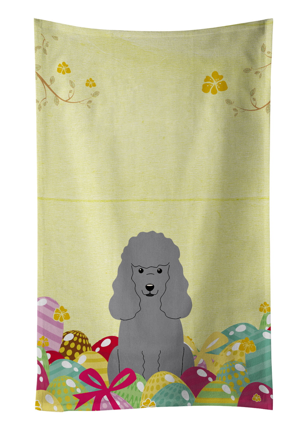 Easter Eggs Poodle Silver Kitchen Towel Velour Plush Front and Cotton Loop Back Machine Washable