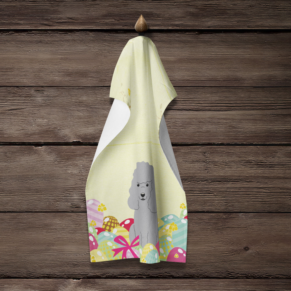Easter Eggs Poodle Silver Kitchen Towel Velour Plush Front and Cotton Loop Back Machine Washable