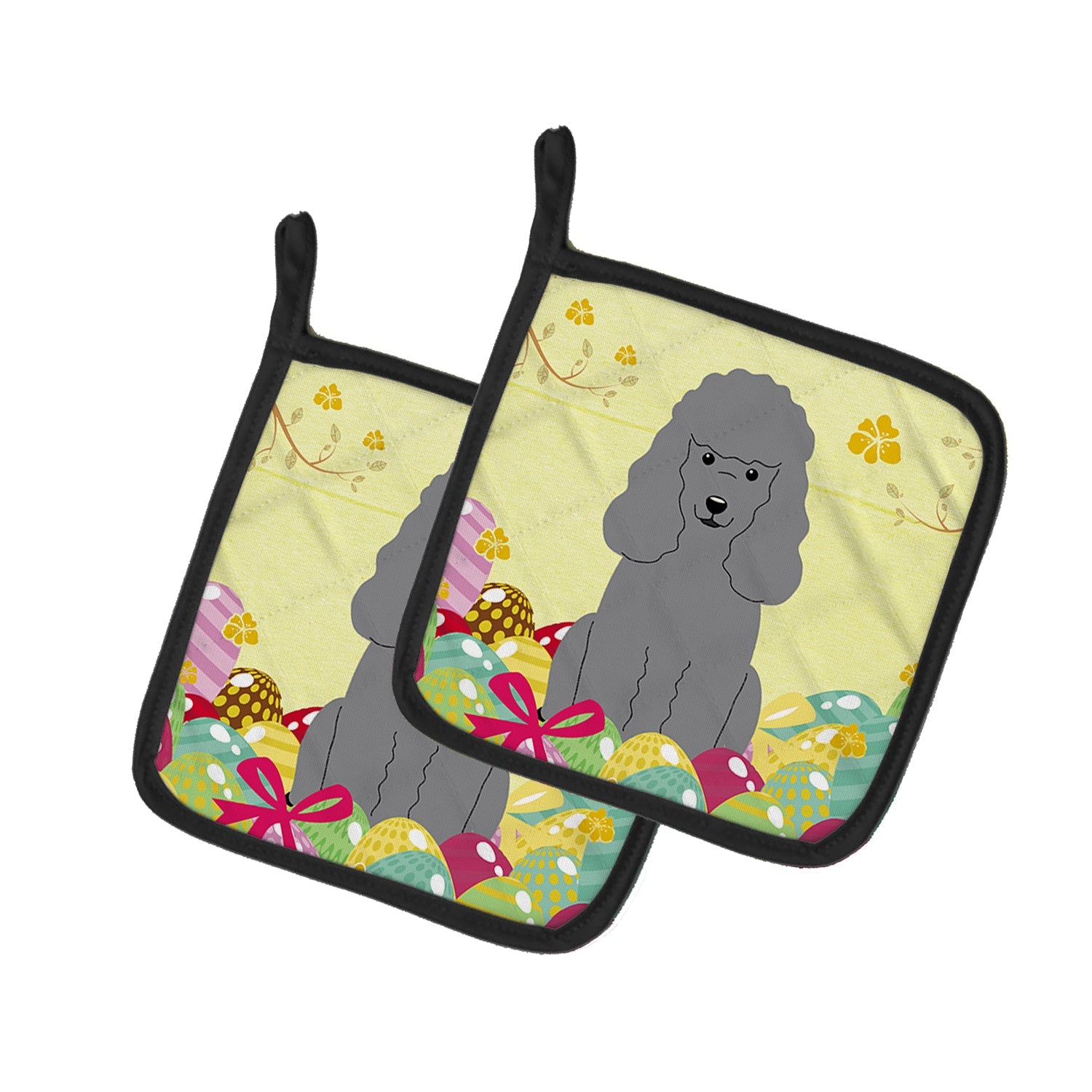 Easter Eggs Poodle Silver Pot Holder Set of 2 Heat Resistant Quilted Hot Pads 7.5 x 7.5 Inch, Insulated Kitchen Trivets for Cooking & Baking
