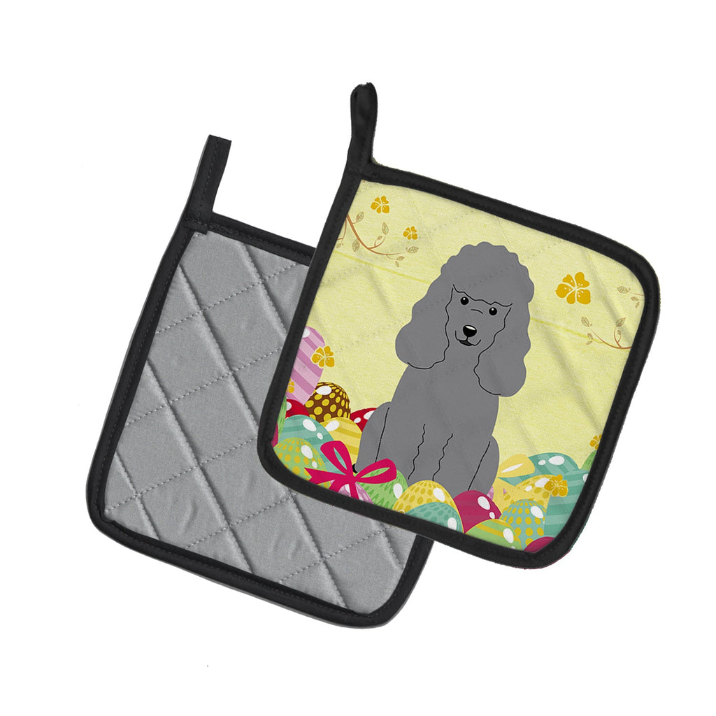 Easter Eggs Poodle Silver Pot Holder Set of 2 Heat Resistant Quilted Hot Pads 7.5 x 7.5 Inch, Insulated Kitchen Trivets for Cooking & Baking