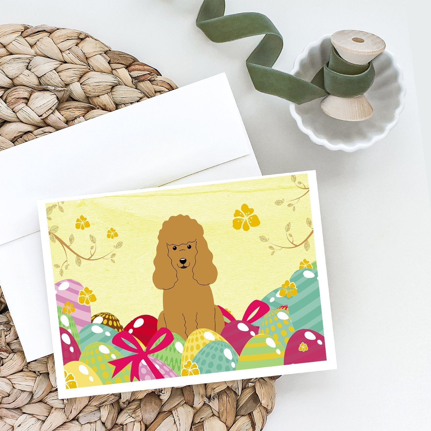 Easter Eggs Poodle Tan Greeting Cards Pack of 8 Blank Cards with Envelopes Whimsical A7 Size 5x7