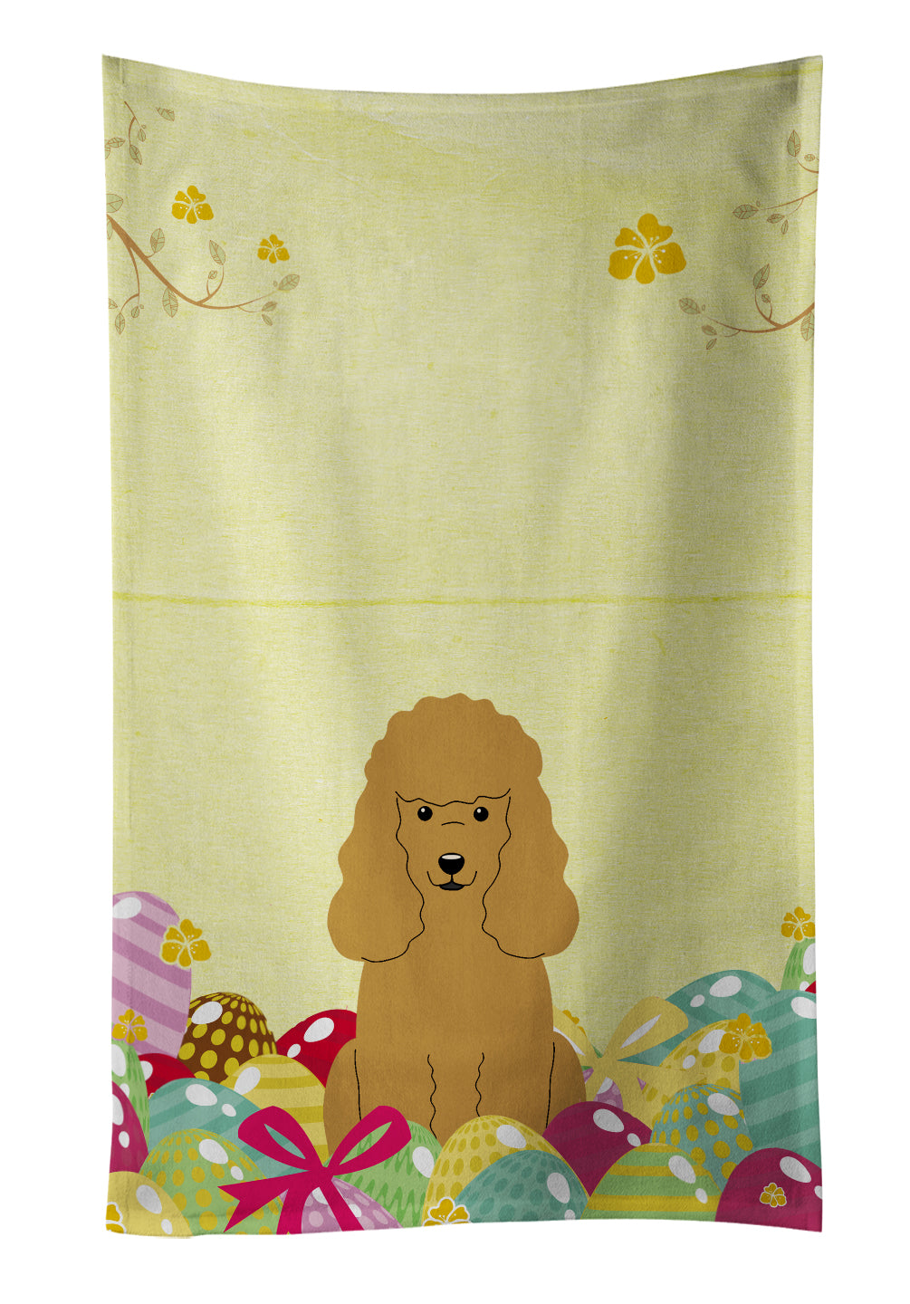 Easter Eggs Poodle Tan Kitchen Towel Velour Plush Front and Cotton Loop Back Machine Washable