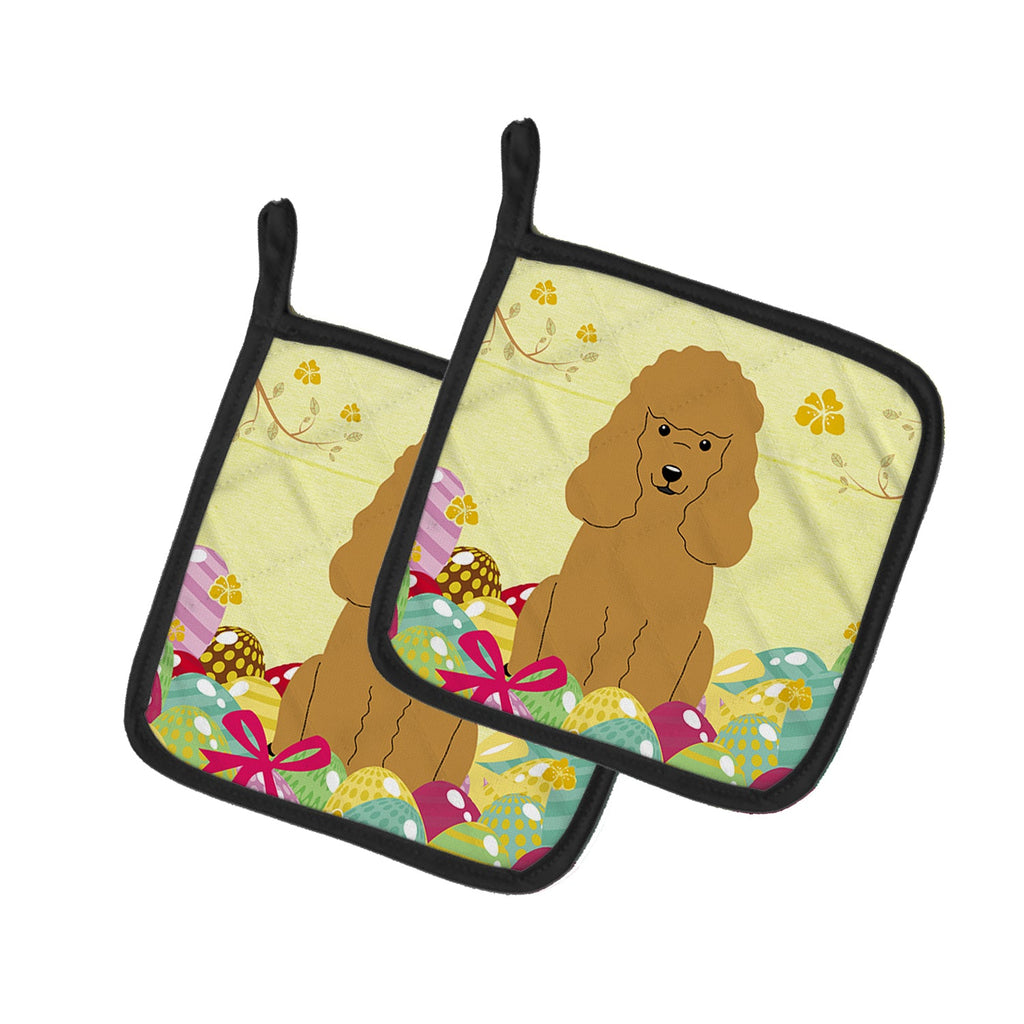 Easter Eggs Poodle Tan Pot Holder Set of 2 Heat Resistant Quilted Hot Pads 7.5 x 7.5 Inch, Insulated Kitchen Trivets for Cooking & Baking