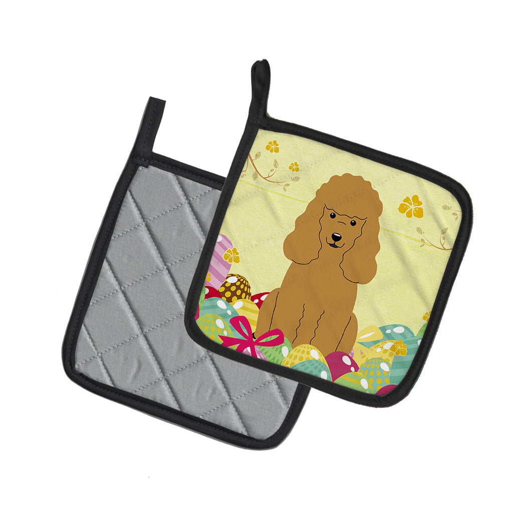 Easter Eggs Poodle Tan Pot Holder Set of 2 Heat Resistant Quilted Hot Pads 7.5 x 7.5 Inch, Insulated Kitchen Trivets for Cooking & Baking