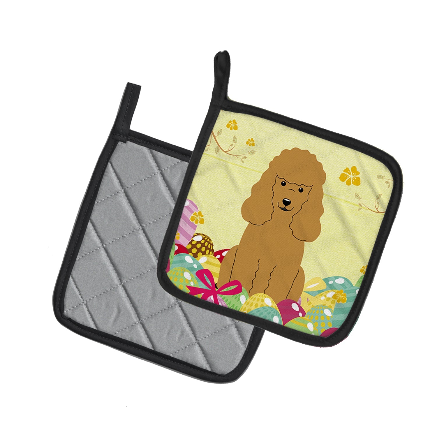 Easter Eggs Poodle Tan Pot Holder Set of 2 Heat Resistant Quilted Hot Pads 7.5 x 7.5 Inch, Insulated Kitchen Trivets for Cooking & Baking