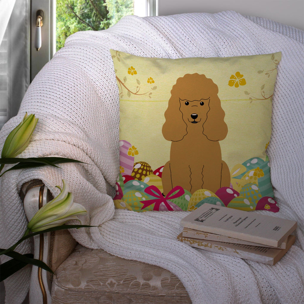Easter Eggs Poodle Tan Decorative Throw Pillow 14x14 Indoor Outdoor Accent Cushion, Fabric Cover with Insert for Sofa, Bed, Porch & Living Room
