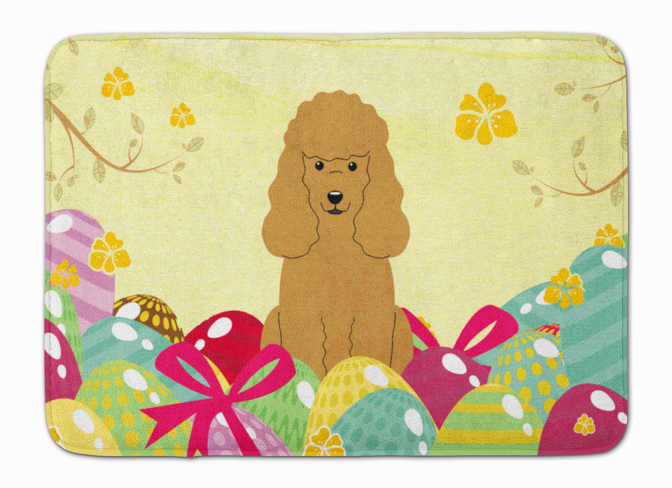 Easter Eggs Poodle Tan Memory Foam Kitchen Mat Machine Washable Anti-Fatigue Cushion Comfort Bath or Kitchen Rug