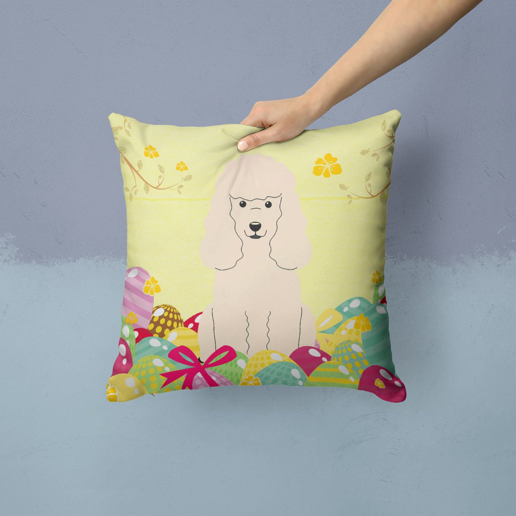 Easter Eggs Poodle White Decorative Throw Pillow 14x14 Indoor Outdoor Accent Cushion, Fabric Cover with Insert for Sofa, Bed, Porch & Living Room