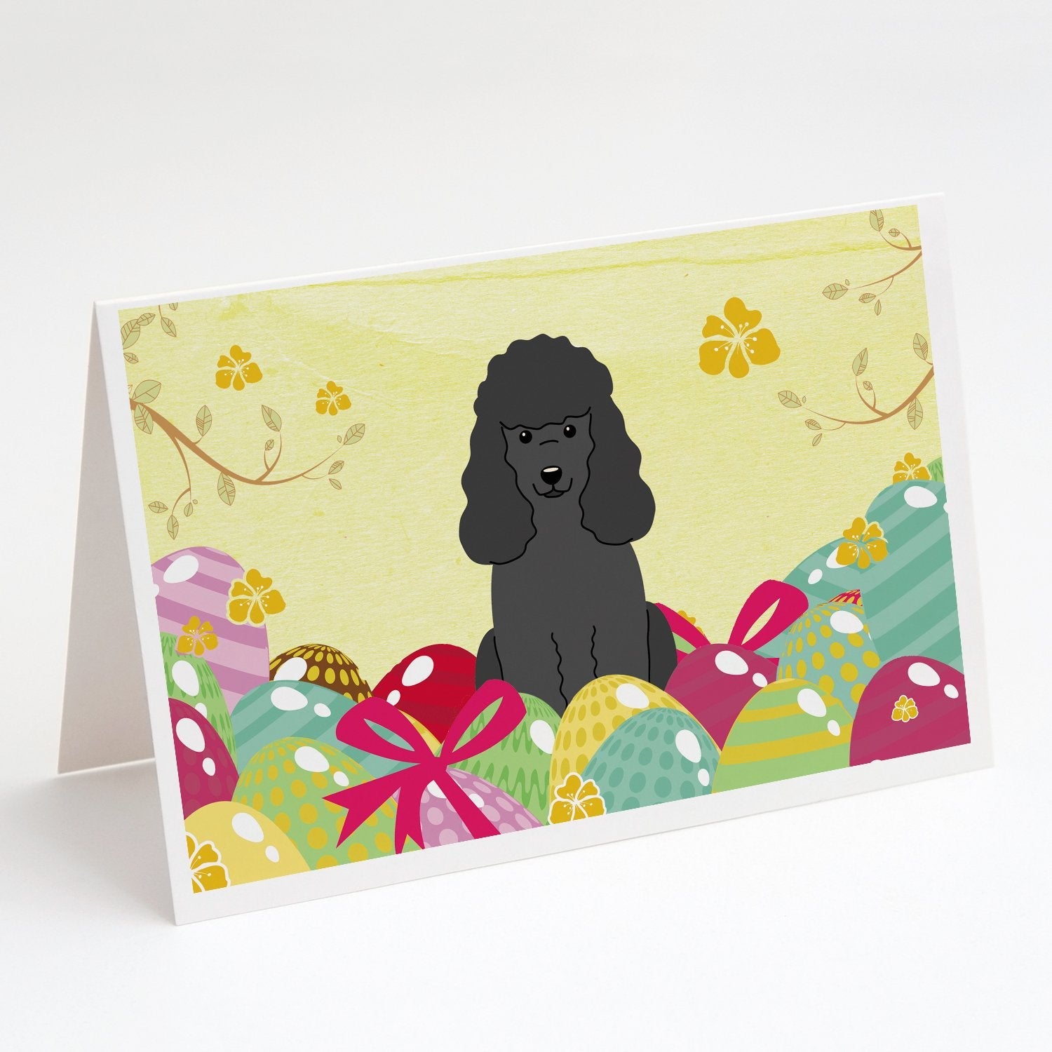 Easter Eggs Poodle Black Greeting Cards Pack of 8 Blank Cards with Envelopes Whimsical A7 Size 5x7