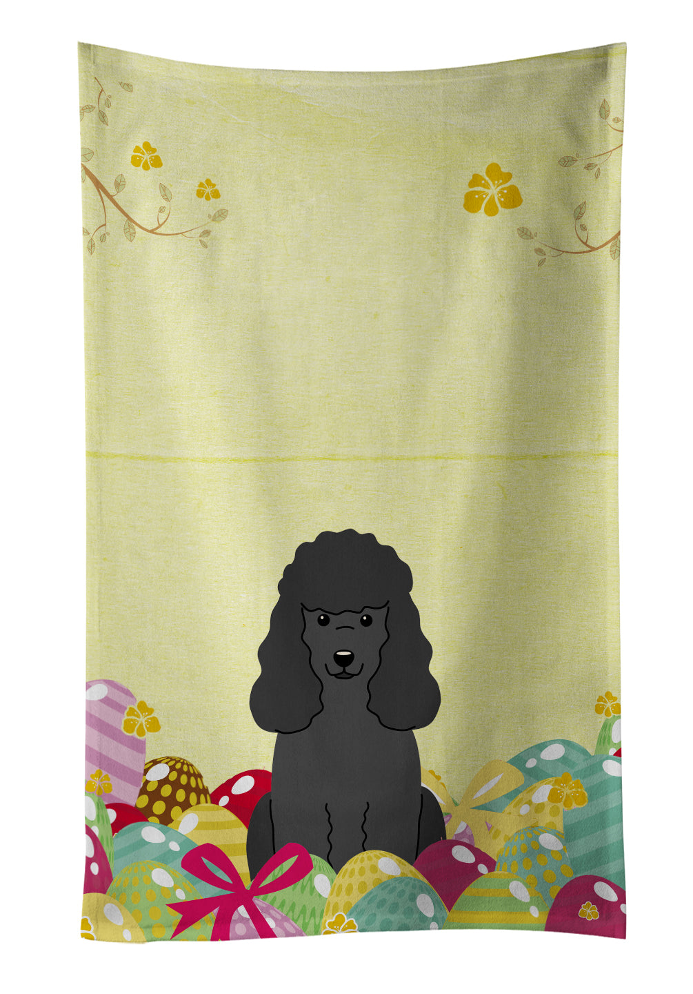 Easter Eggs Poodle Black Kitchen Towel Velour Plush Front and Cotton Loop Back Machine Washable