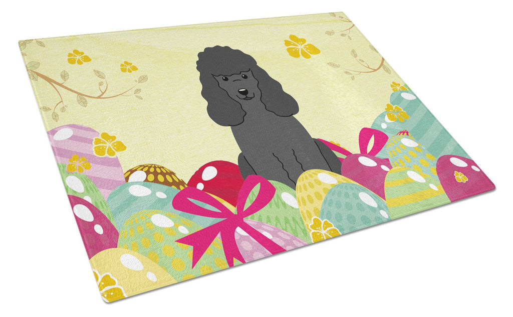 Easter Eggs Poodle Black Cutting Board Tempered Glass Kitchen Cutting Surface, Heat Resistant Chopping, Non-Slip Feet, Food Prep & Serving