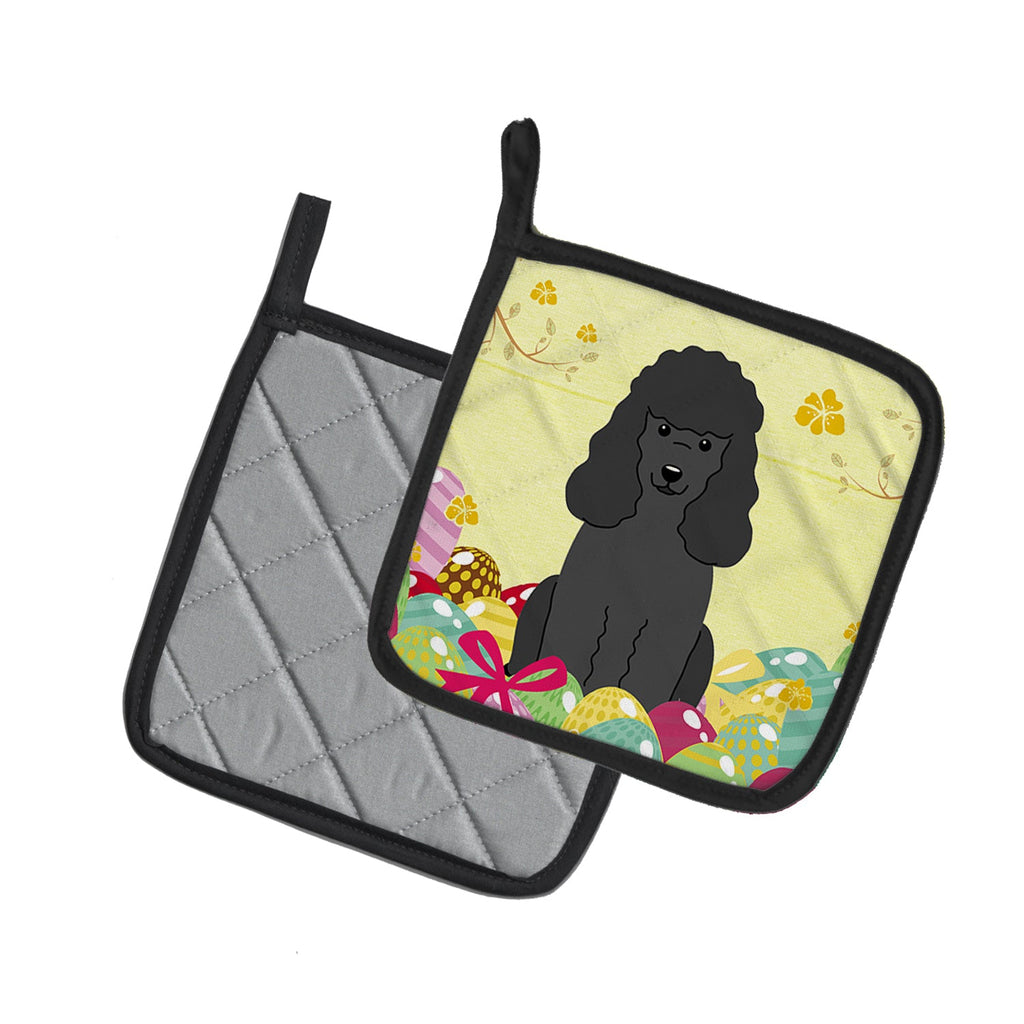 Easter Eggs Poodle Black Pot Holder Set of 2 Heat Resistant Quilted Hot Pads 7.5 x 7.5 Inch, Insulated Kitchen Trivets for Cooking & Baking