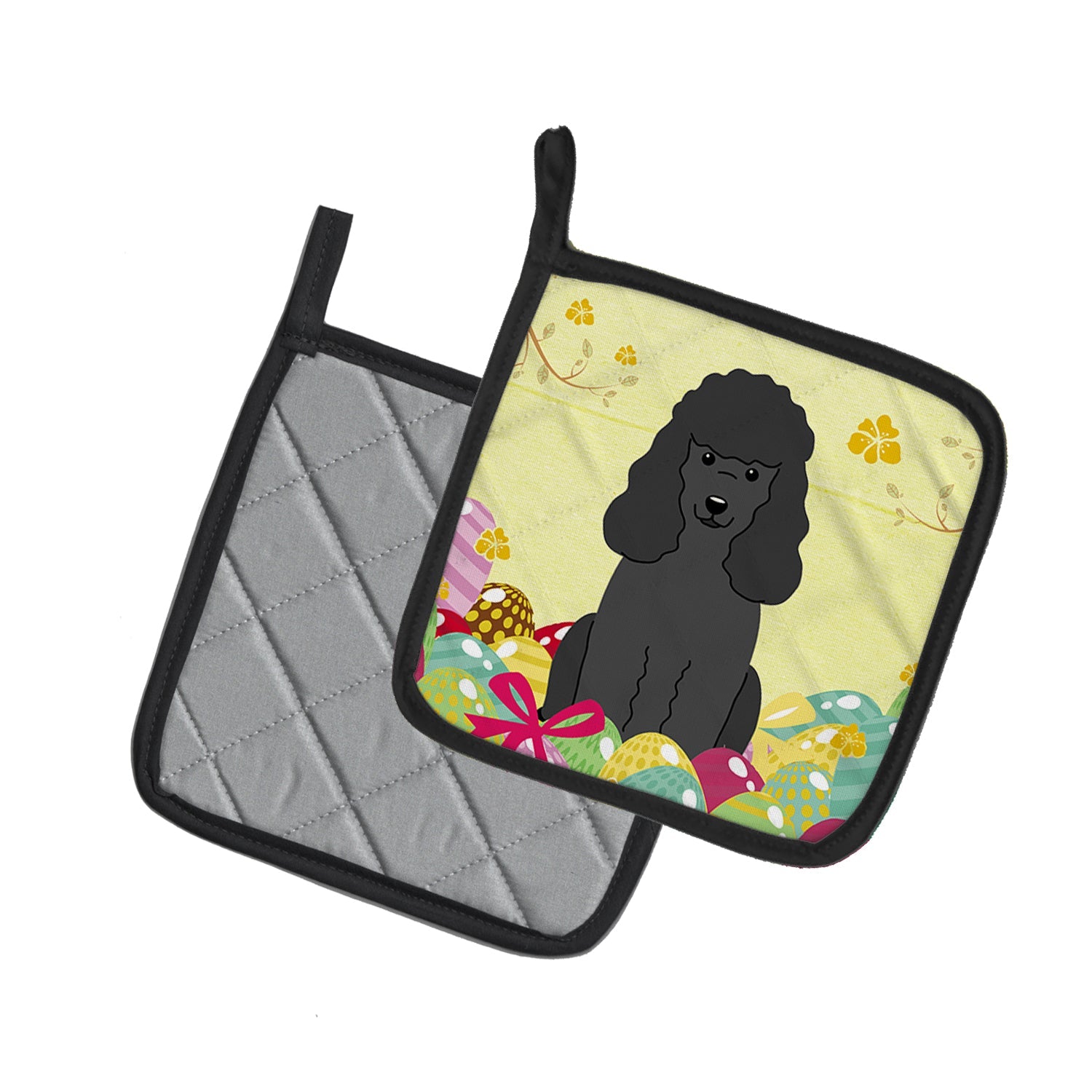 Easter Eggs Poodle Black Pot Holder Set of 2 Heat Resistant Quilted Hot Pads 7.5 x 7.5 Inch, Insulated Kitchen Trivets for Cooking & Baking