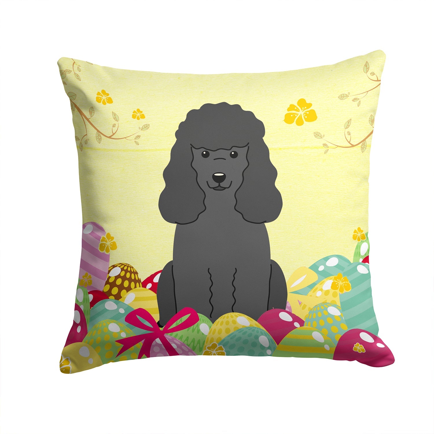 Easter Eggs Poodle Black Decorative Throw Pillow 14x14 Indoor Outdoor Accent Cushion, Fabric Cover with Insert for Sofa, Bed, Porch & Living Room