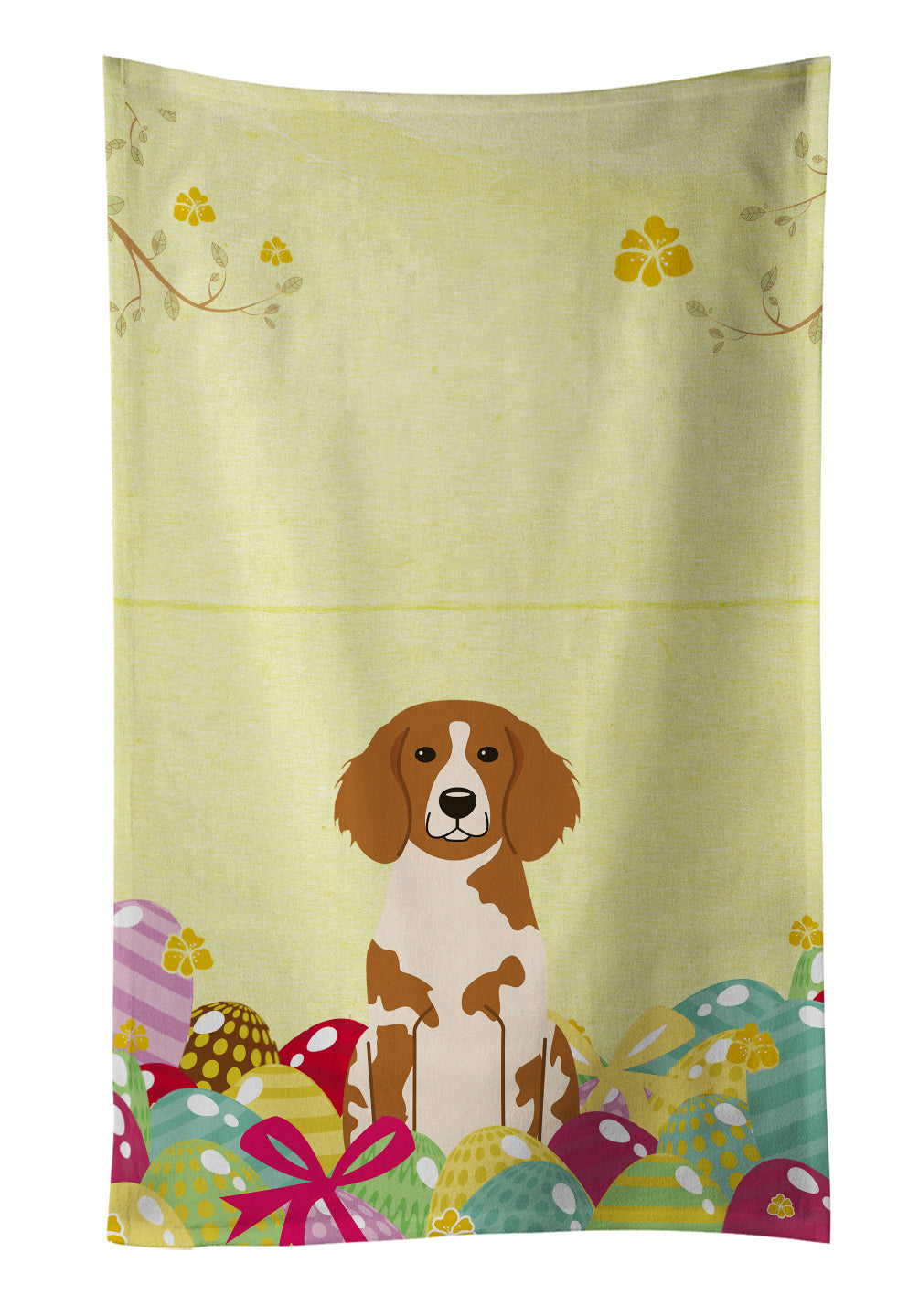 Easter Eggs Brittany Spaniel Kitchen Towel Velour Plush Front and Cotton Loop Back Machine Washable