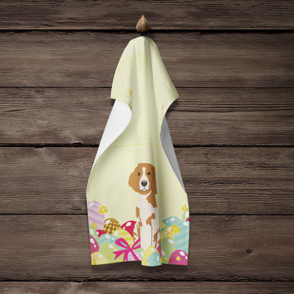 Easter Eggs Brittany Spaniel Kitchen Towel Velour Plush Front and Cotton Loop Back Machine Washable