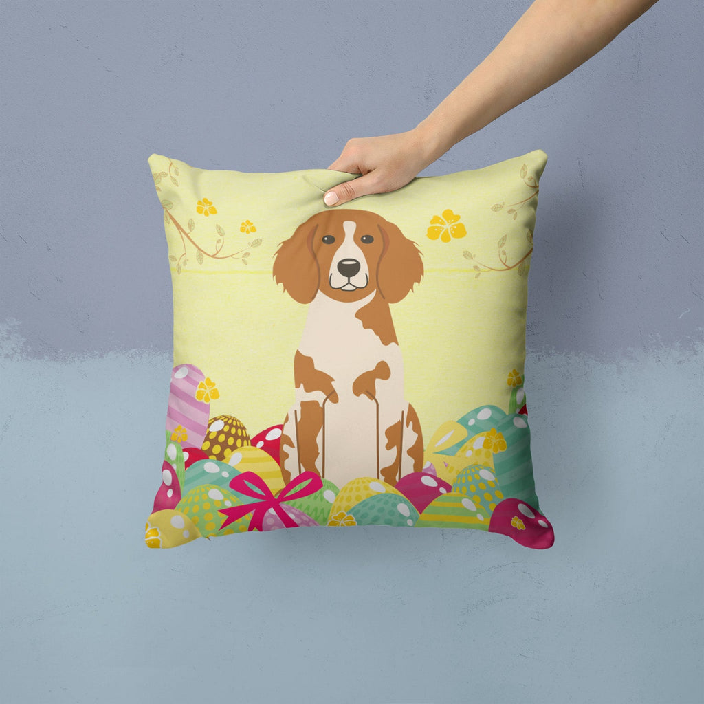 Easter Eggs Brittany Spaniel Decorative Throw Pillow 14x14 Indoor Outdoor Accent Cushion, Fabric Cover with Insert for Sofa, Bed, Porch & Living Room