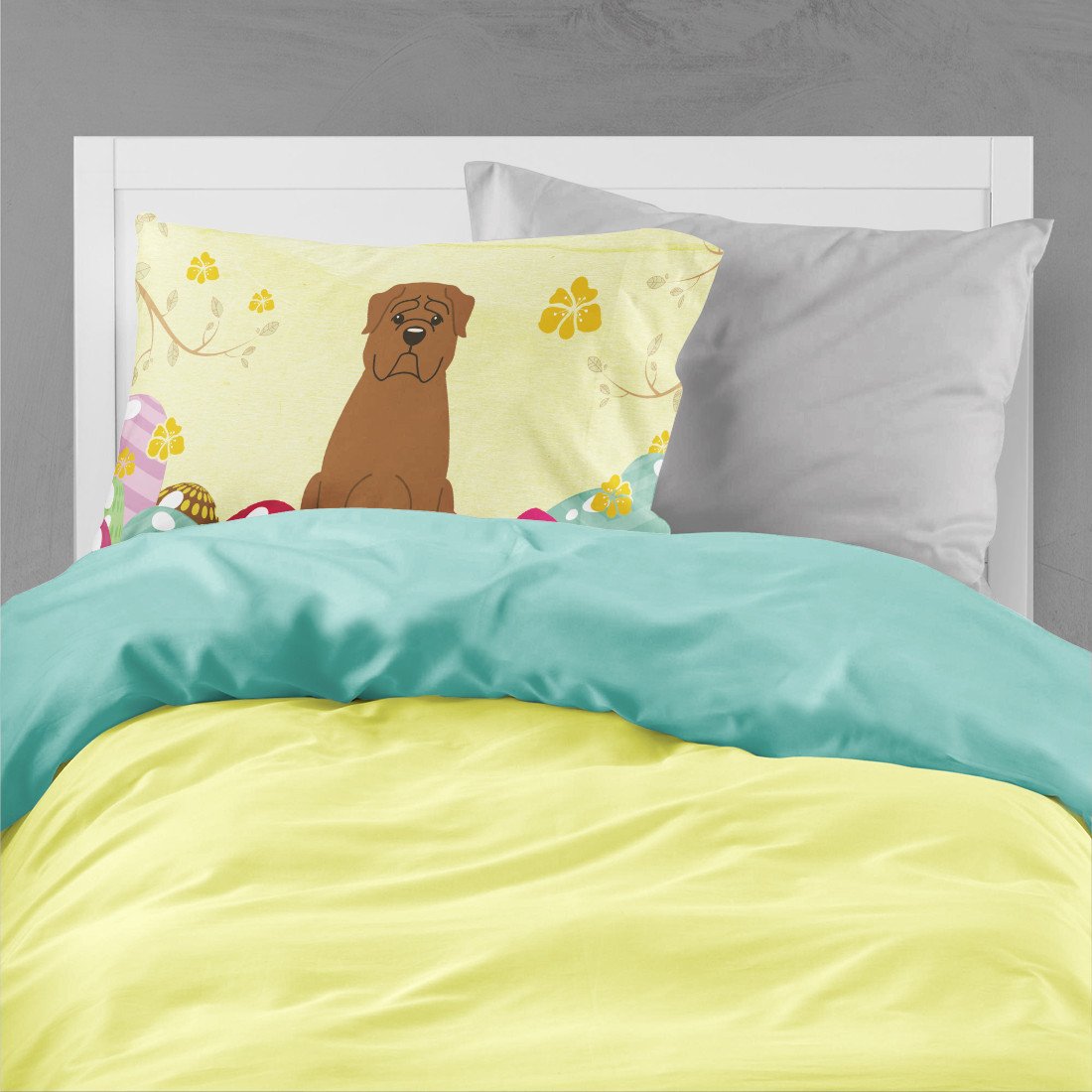 Easter Eggs Dogue de Bourdeaux Standard Pillowcase Lightweight Super Soft Easy Care Decorative Artwork Pillowcase, Standard