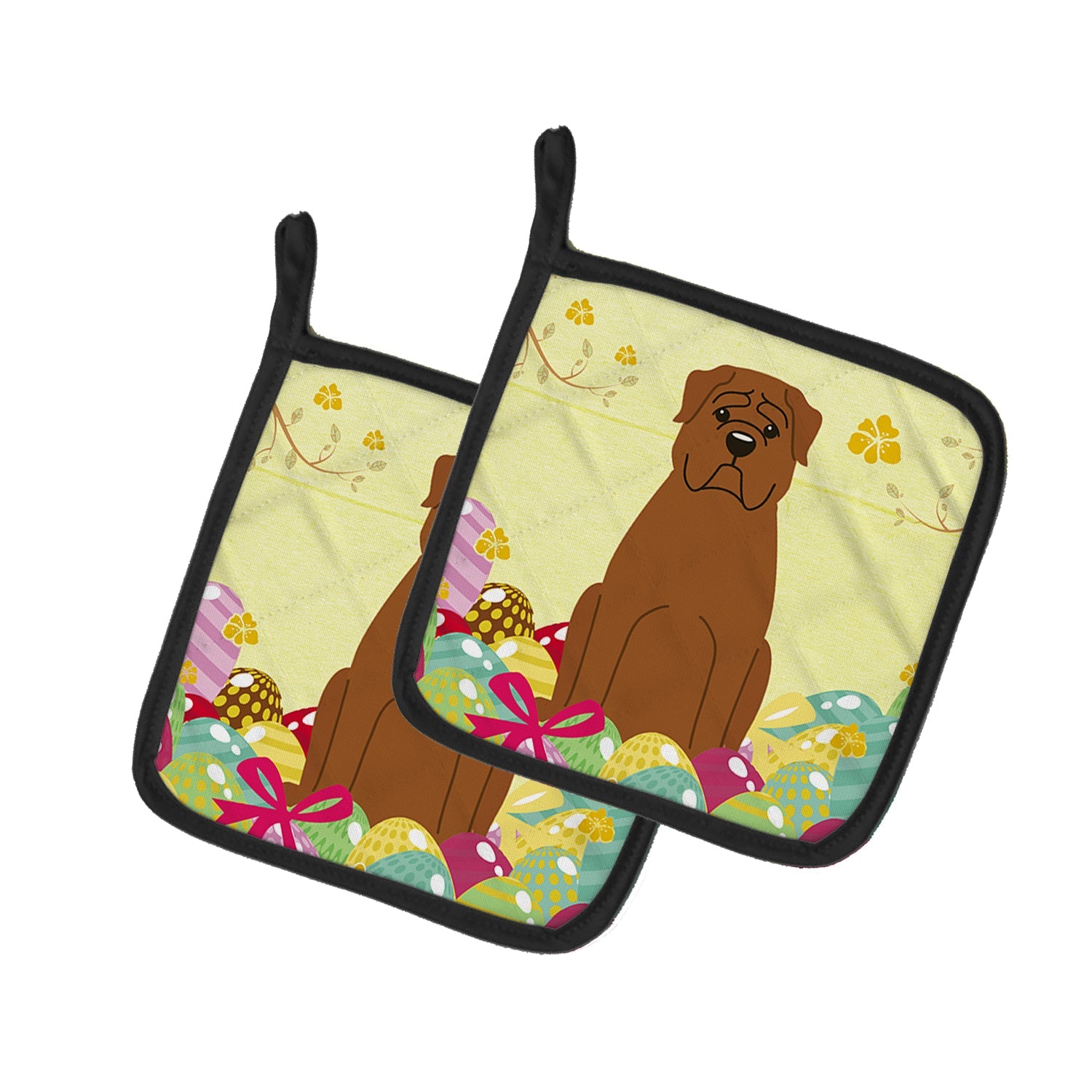 Easter Eggs Dogue de Bourdeaux Pot Holder Set of 2 Heat Resistant Quilted Hot Pads 7.5 x 7.5 Inch, Insulated Kitchen Trivets for Cooking & Baking