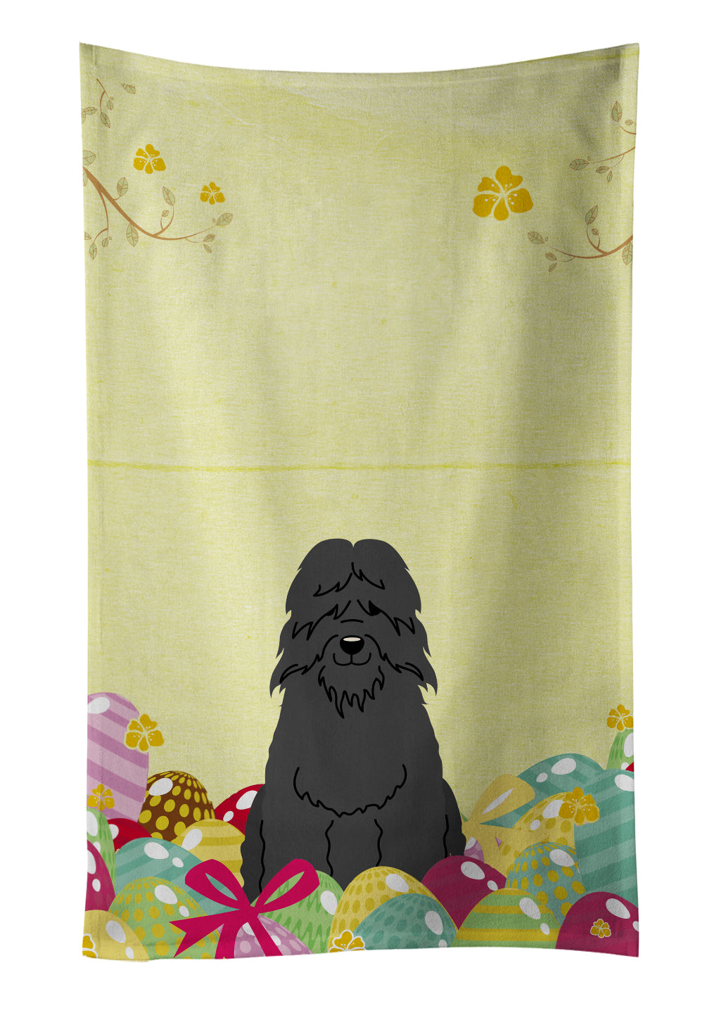 Easter Eggs Bouvier des Flandres Kitchen Towel Velour Plush Front and Cotton Loop Back Machine Washable