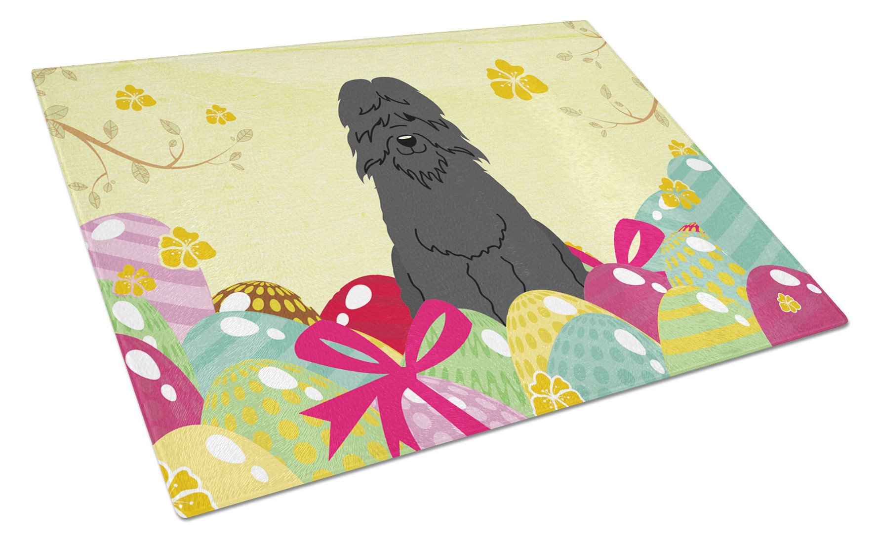 Easter Eggs Bouvier des Flandres Cutting Board Tempered Glass Kitchen Cutting Surface, Heat Resistant Chopping, Non-Slip Feet, Food Prep & Serving