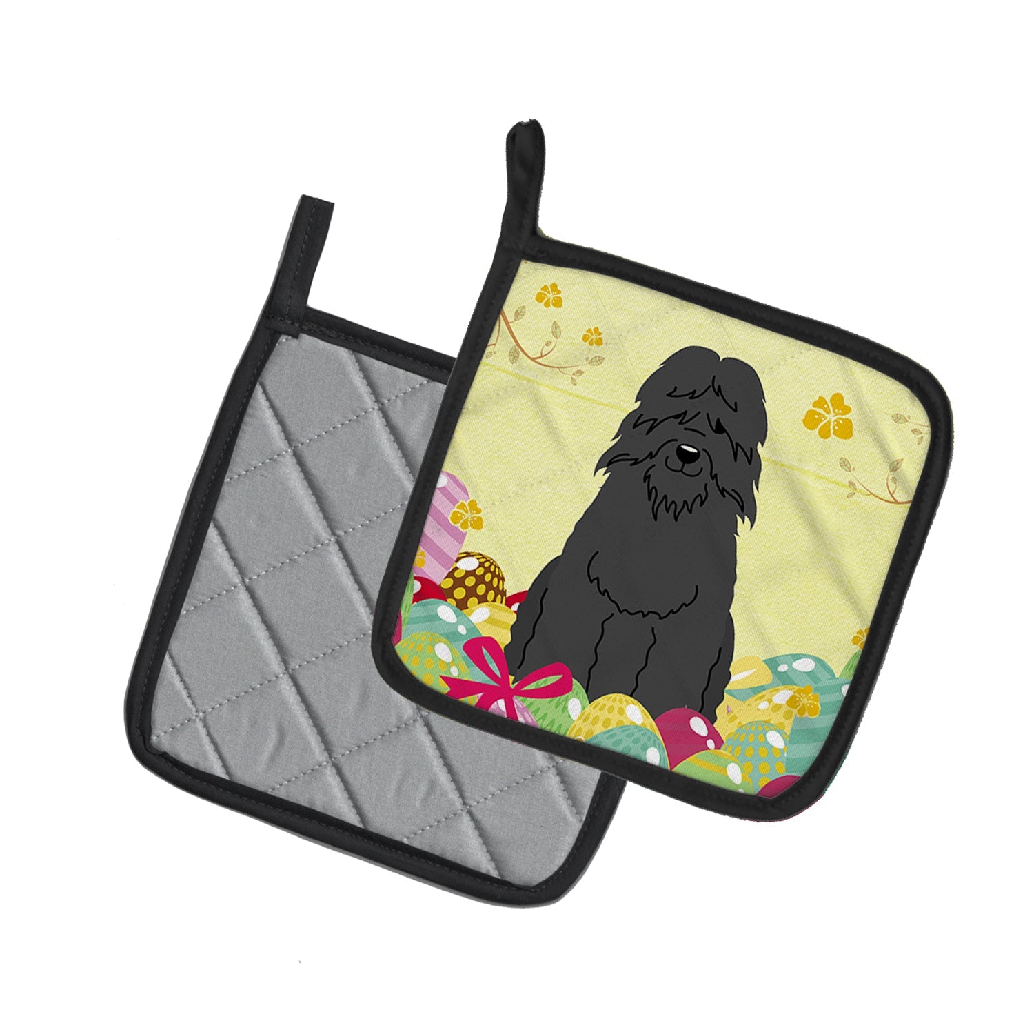 Easter Eggs Bouvier des Flandres Pot Holder Set of 2 Heat Resistant Quilted Hot Pads 7.5 x 7.5 Inch, Insulated Kitchen Trivets for Cooking & Baking