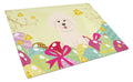 Easter Eggs Bichon Frise Cutting Board Tempered Glass Kitchen Cutting Surface, Heat Resistant Chopping, Non-Slip Feet, Food Prep & Serving