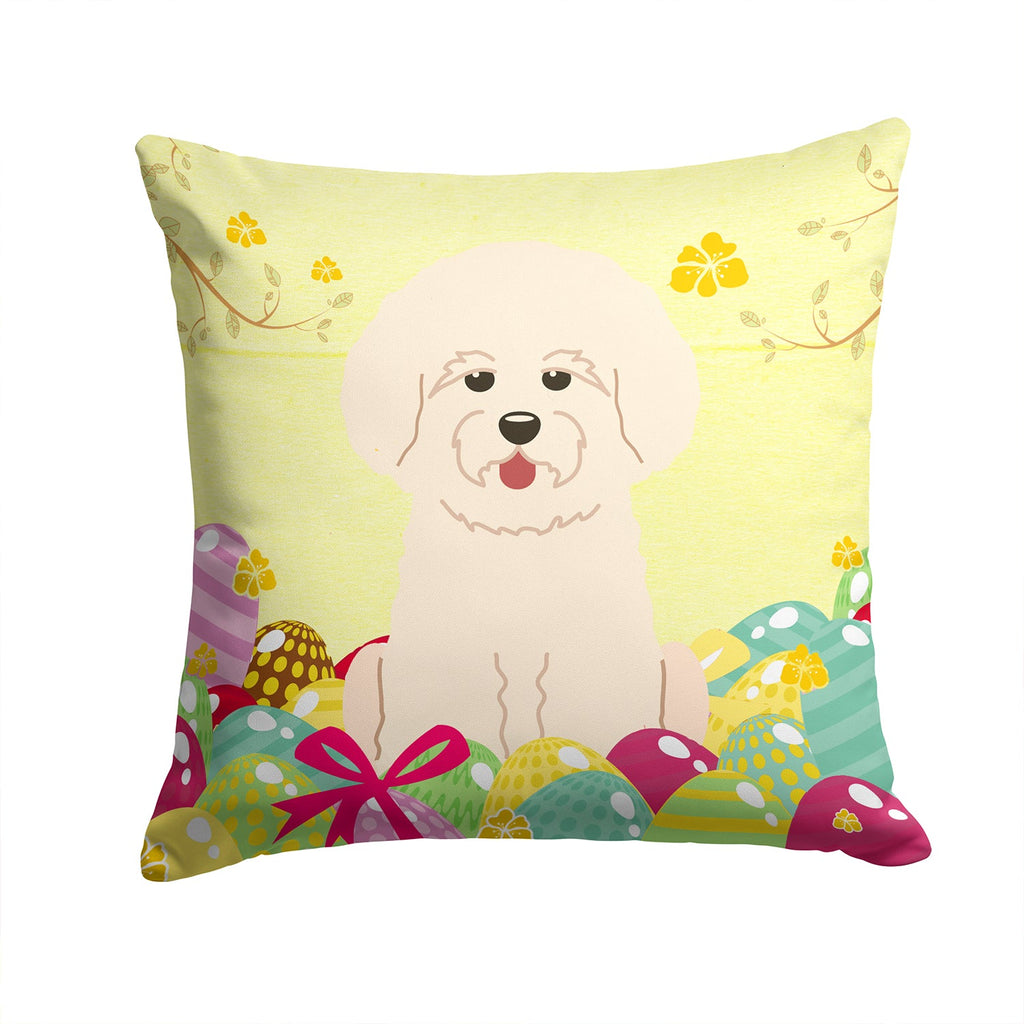 Easter Eggs Bichon Frise Decorative Throw Pillow 14x14 Indoor Outdoor Accent Cushion, Fabric Cover with Insert for Sofa, Bed, Porch & Living Room