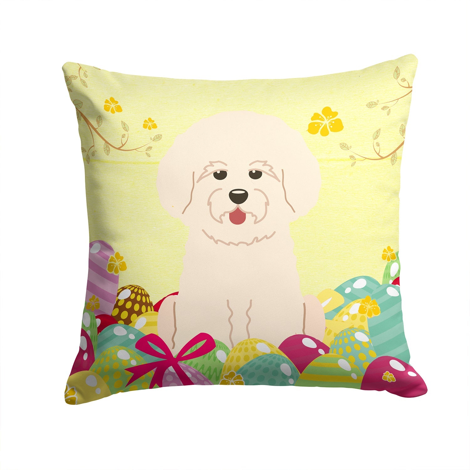 Easter Eggs Bichon Frise Decorative Throw Pillow 14x14 Indoor Outdoor Accent Cushion, Fabric Cover with Insert for Sofa, Bed, Porch & Living Room