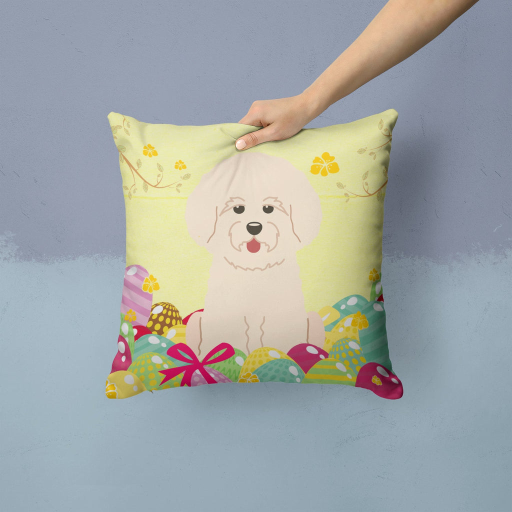 Easter Eggs Bichon Frise Decorative Throw Pillow 14x14 Indoor Outdoor Accent Cushion, Fabric Cover with Insert for Sofa, Bed, Porch & Living Room