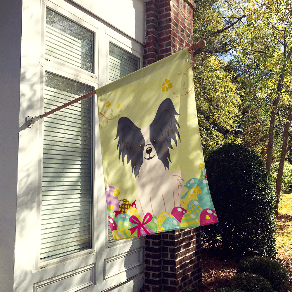 Easter Eggs Papillon Black White House Flag 28x40 Porch Sleeve Pole Decorative Outside Yard Banner Artwork Wall Hanging, Polyester