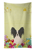 Easter Eggs Papillon Black White Kitchen Towel Velour Plush Front and Cotton Loop Back Machine Washable
