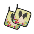 Easter Eggs Papillon Black White Pot Holder Set of 2 Heat Resistant Quilted Hot Pads 7.5 x 7.5 Inch, Insulated Kitchen Trivets for Cooking & Baking