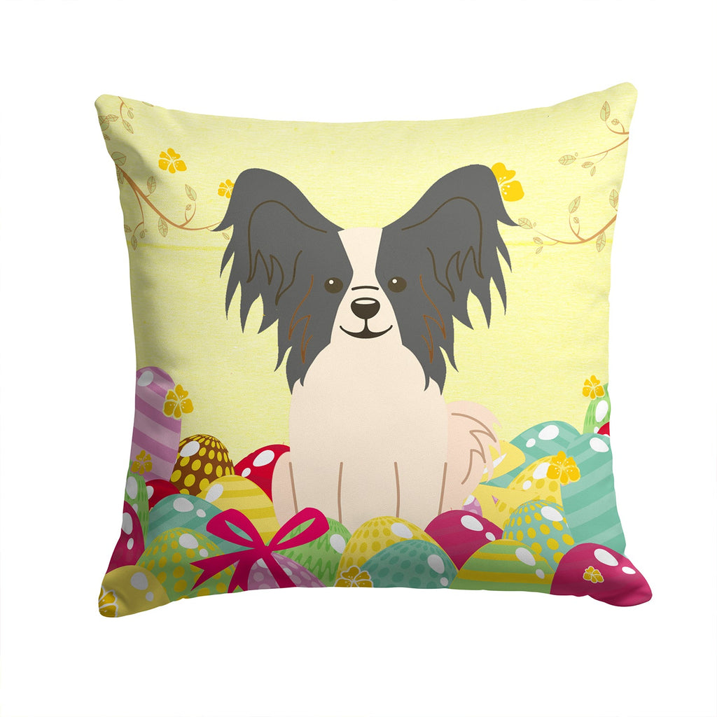 Easter Eggs Papillon Black White Decorative Throw Pillow 14x14 Indoor Outdoor Accent Cushion, Fabric Cover with Insert for Sofa, Bed, Porch & Living Room