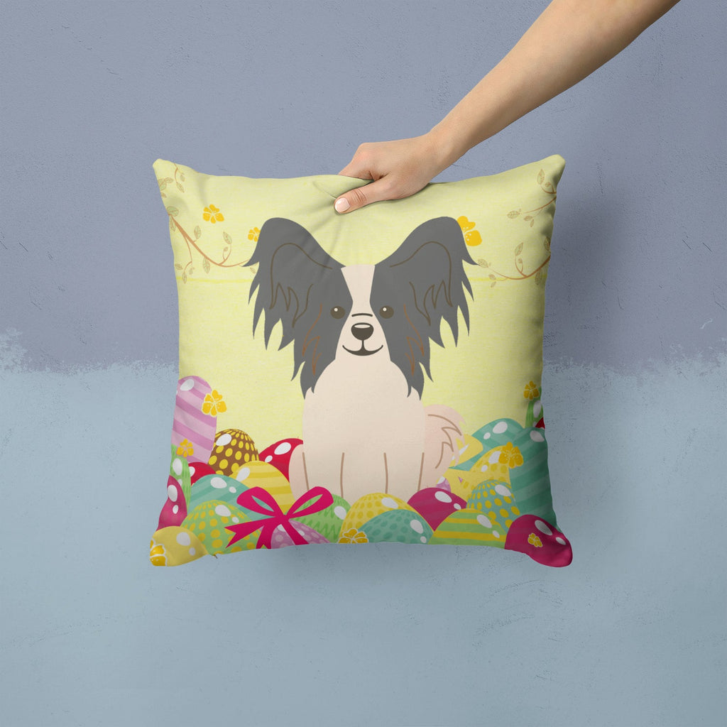 Easter Eggs Papillon Black White Decorative Throw Pillow 14x14 Indoor Outdoor Accent Cushion, Fabric Cover with Insert for Sofa, Bed, Porch & Living Room